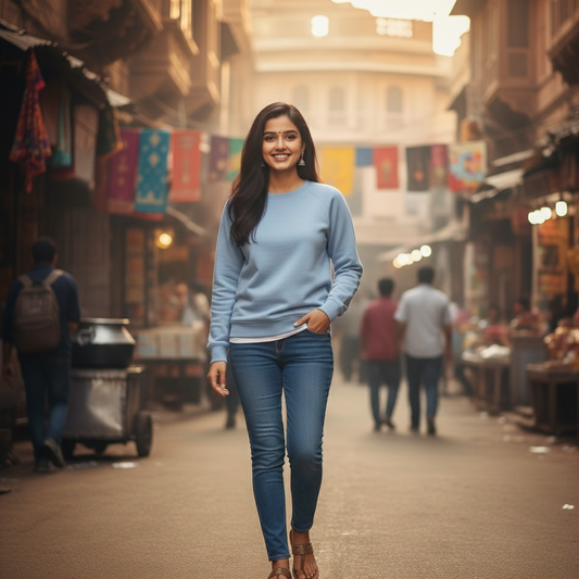 Cozy Sweatshirt - Light Blue, Navy Blue